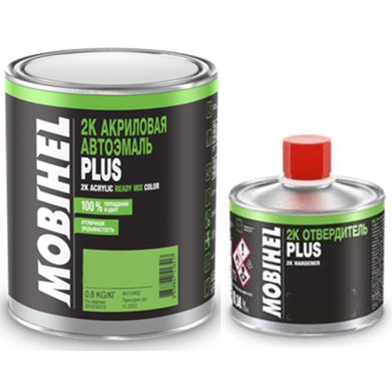 Автоемаль 2К 6:1 акрилова 201 Біла Mobihel двокомпонентна 0,8 кг + затверджувач PLUS 0,14 кг